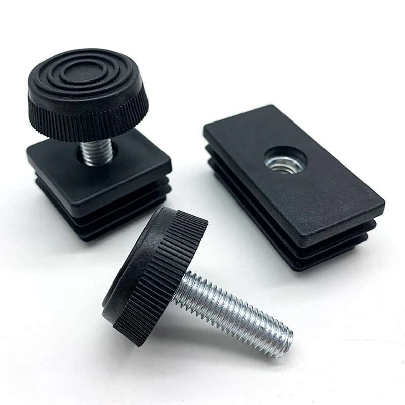 Plastic Pipe Caps 1/4/10pcs M6 M8 Black Square Plastic Pipe Plugs Adjustable Screw Foot Pad Furniture Leg End Caps 10 15 16 19 20 25 30 38 40 50mm