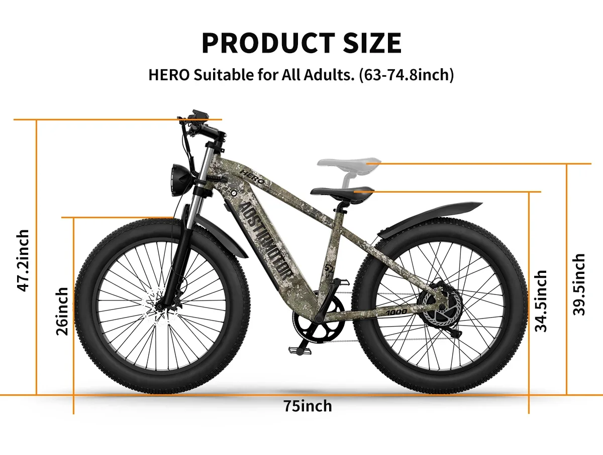 26 inch Fat Tire Mountain Dirt Electric Bicycle 1000W 52V 20Ah Suspension Ebike maximum speed 50KM/H with Hydraulic brake