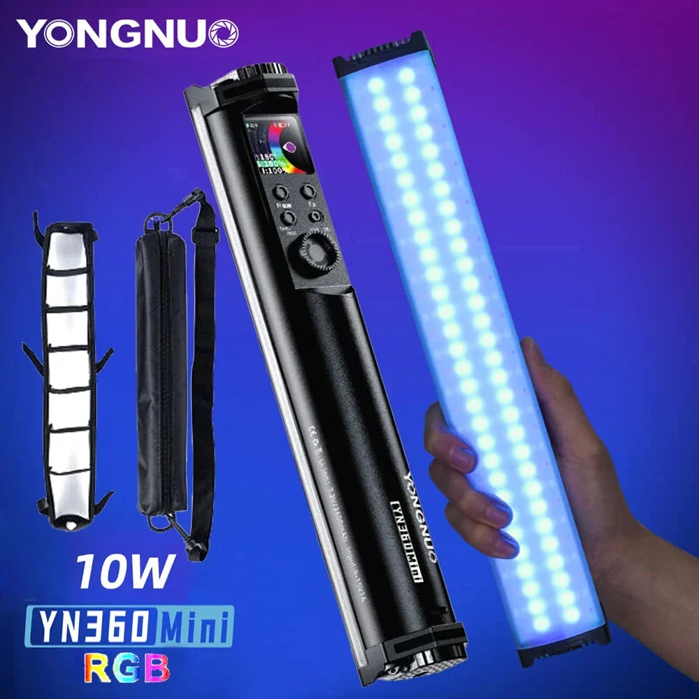 YONGNUO YN360 미니 LED 소프트 튜브 스틱 핸드헬드 조명 2700K-7500K RGB 컬러풀 이색 비디오 사진 조명 앱 제어