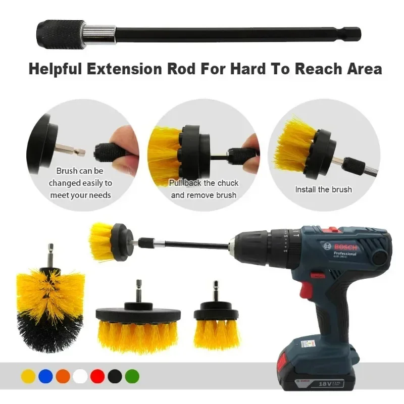Electric Scrubber Brush Drill Brush Kit Power Drills Scrubber Brush For Carpet Glass Car Tires Nylon Brushes 2/3.5/4'' 2