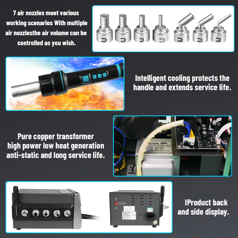 SUGON 8630Pro 1300W Hot Air Gun Digital Display Hot Air Rework Station Welding Heat Gun BGA Desoldering Station SMD Repair Tool hot air gun soldering station soldering tool desoldering station
