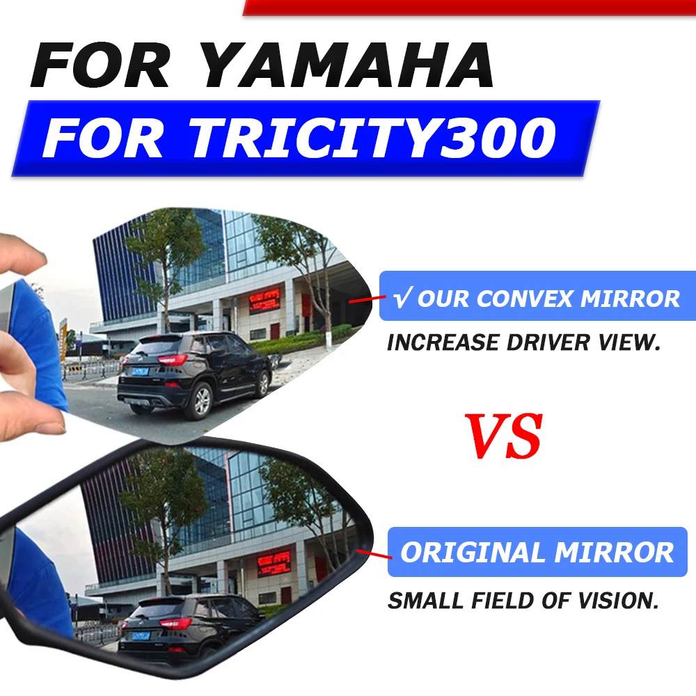 Yamaha Tricity 300 Tricity 300 용 볼록 미러, 사이드 미러 뷰 렌즈, 오토바이 액세서리, 비전 향상 백미러