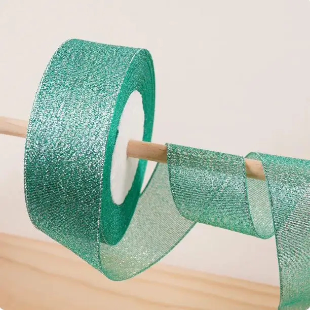 Gold Silver & Pink Blue Glitter Metallic Ribbon for Holiday & Party Decorations - 40mm Wide