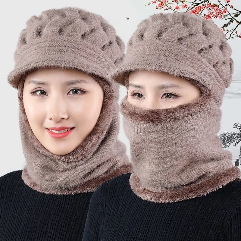 2022 Coral Fleece Winter Hat Beanies Women's Hat Scarf Warm Breathable Wool Knitted Hat For Women Double Layers Protection Caps 3