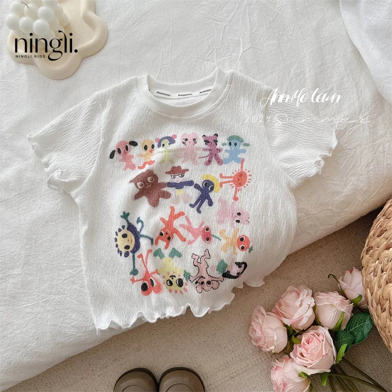 

Children's Clothing2024Spring and Summer New Girls' Cartoon Cotton Short SleeveTT-shirt Children's Western Style Versatile Short