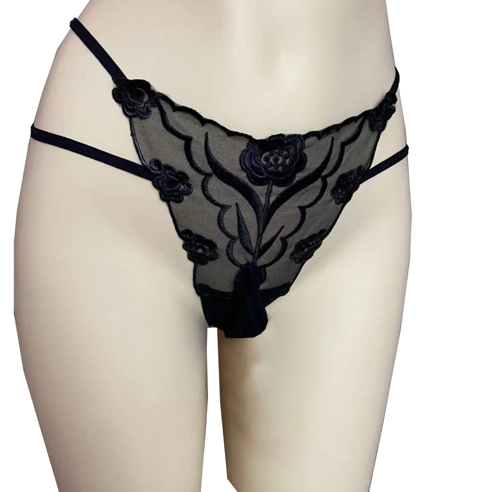 

Gay Embroidery Flower Briefs Lace Sissy Sheer Mesh Panties Underwear Transparent Underpants Transgender Soft G-string Thongs