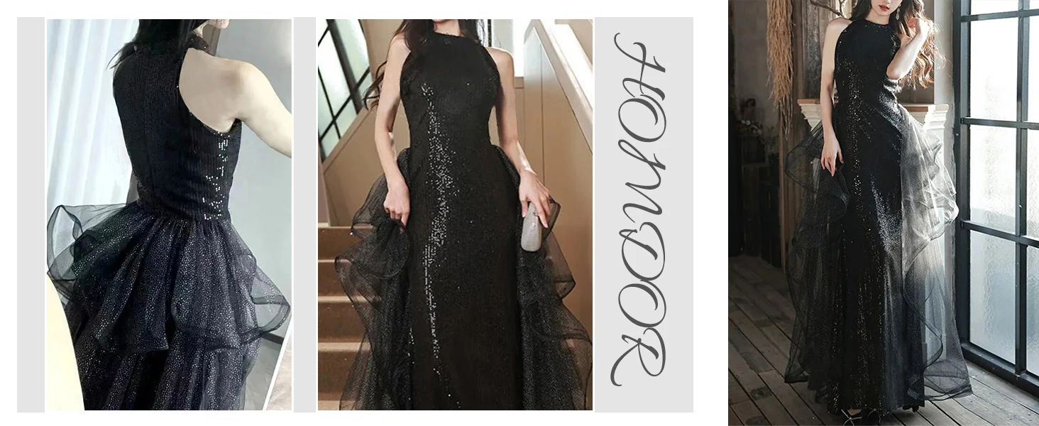 Vestidos de fiesta de lentejuelas con cuello halter y capa 2024