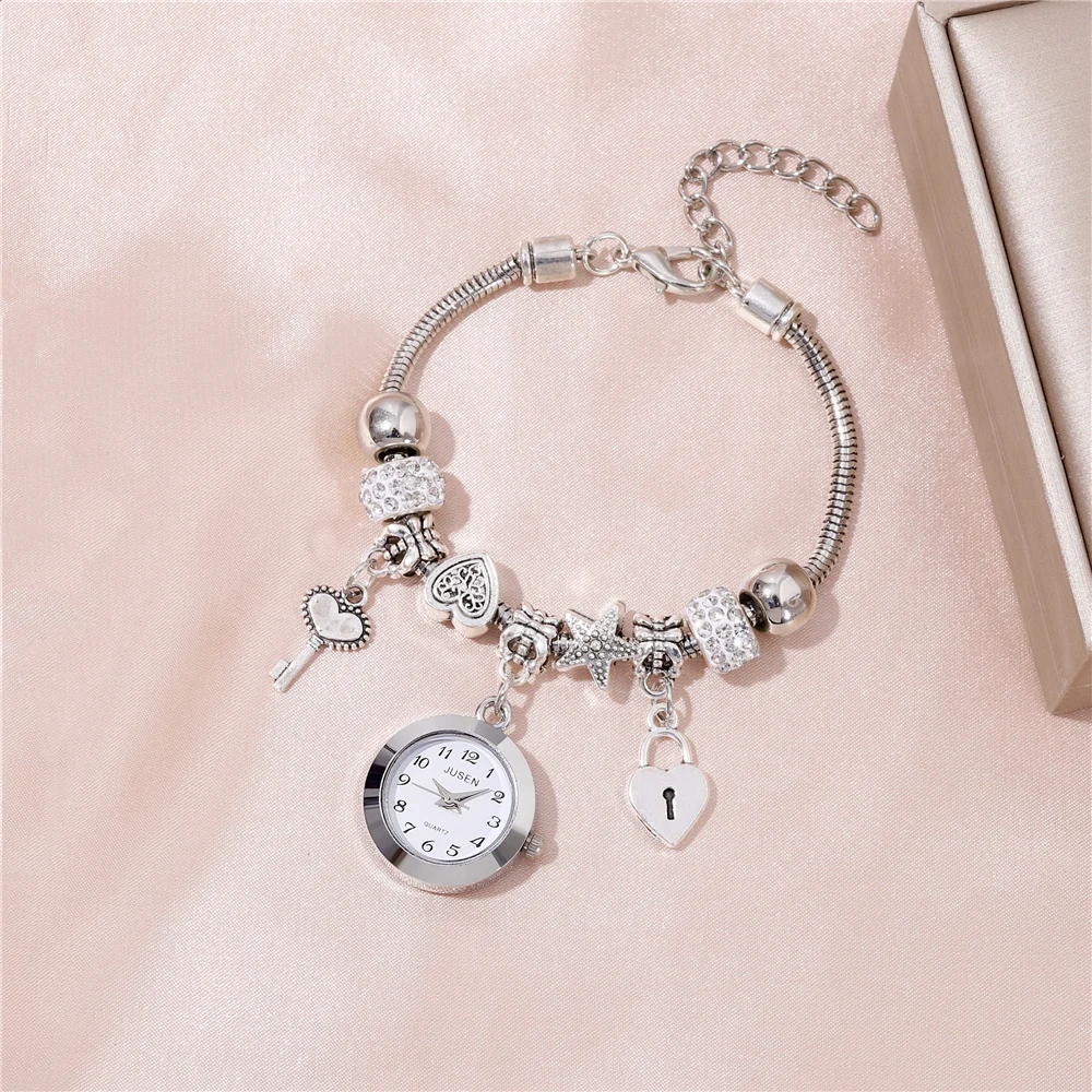 Fashion personality beads bracelet Love Key Pendant Women's bracelet watch 6