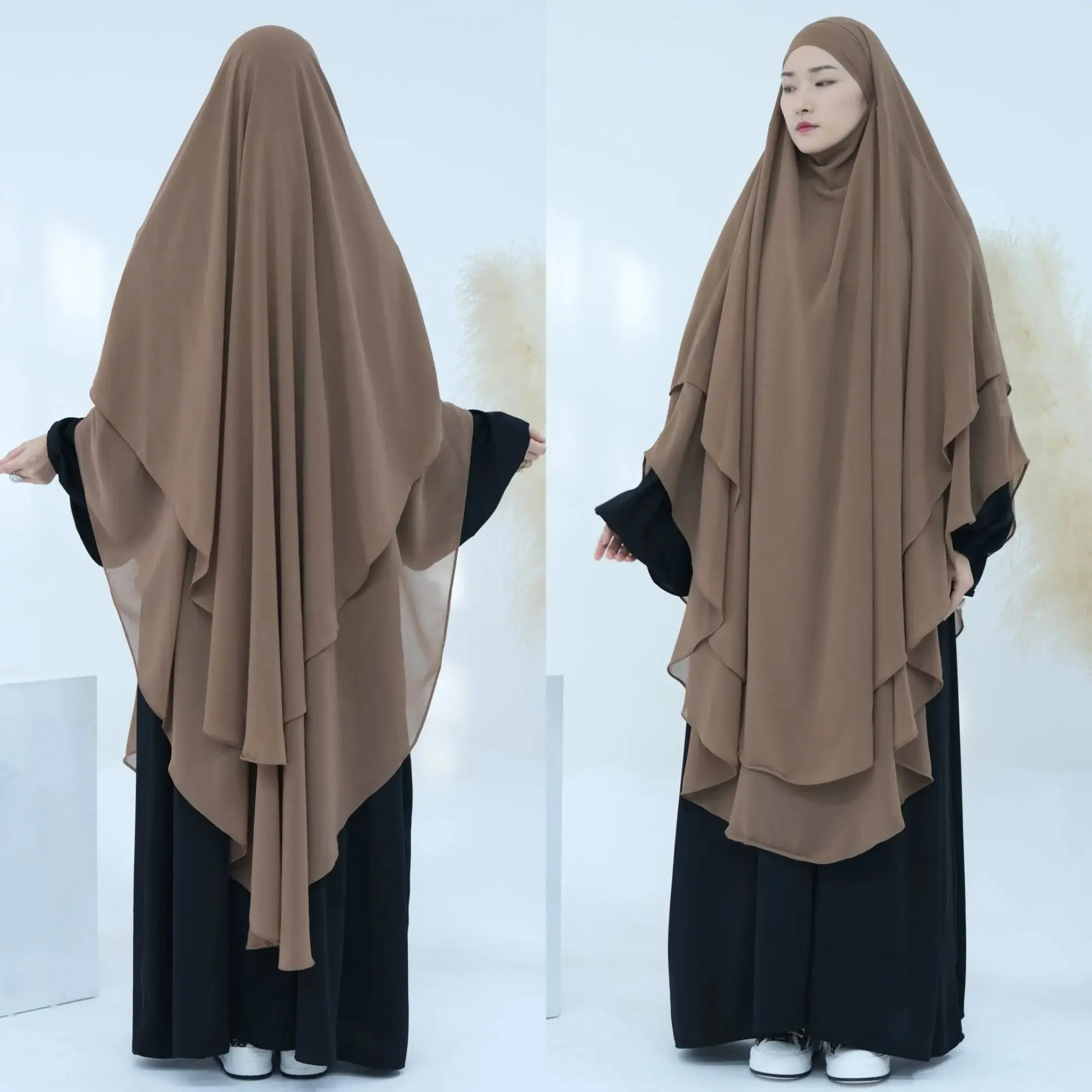 

New Extra Long Khimar Two Layers Chiffon Muslim Niqab Headscarf Prayer Scarfs Dubai Turkish Islamic Clothing Hijabs Ramadan 2024