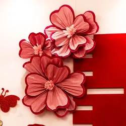 Crepe Paper Flower and Butterfly Wall Decoration Set for Parties and Home Decor (RedB)