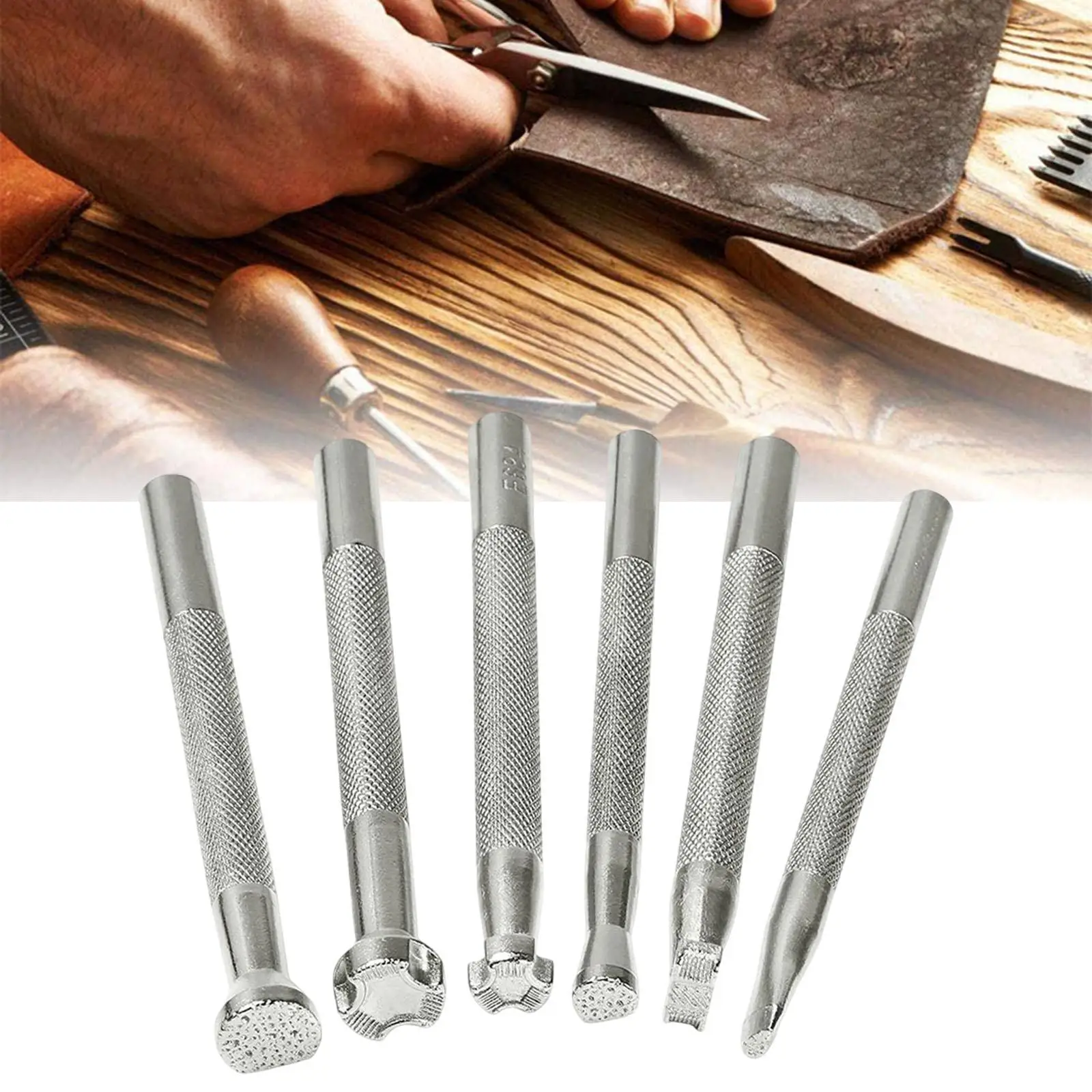 6 Pieces Leather Stamping Tools Metal Leather Stamps Adults Patterns Stamp Punch Leather Carving Tools for DIY Art Working