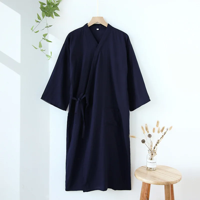 Spring and summer Japanese kimono robe men's pajamas kimono robe breathable long loose bathrobe home service robe men kimono men