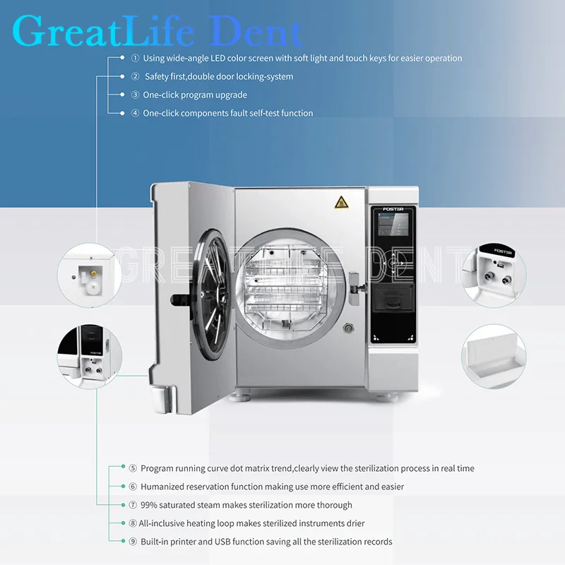 Greatlife Dent Dental Class B Autoclave Foster Plus 8L 12L Sterilizzatore A Vapore Per Autoclave Chirurgica Armadio Disinfettante