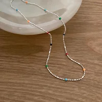 Collier en argent Sterling 925 avec perles multicolores géométriques simples, ras du cou, chaîne de clavicule brillante et délicate pour femmes 3