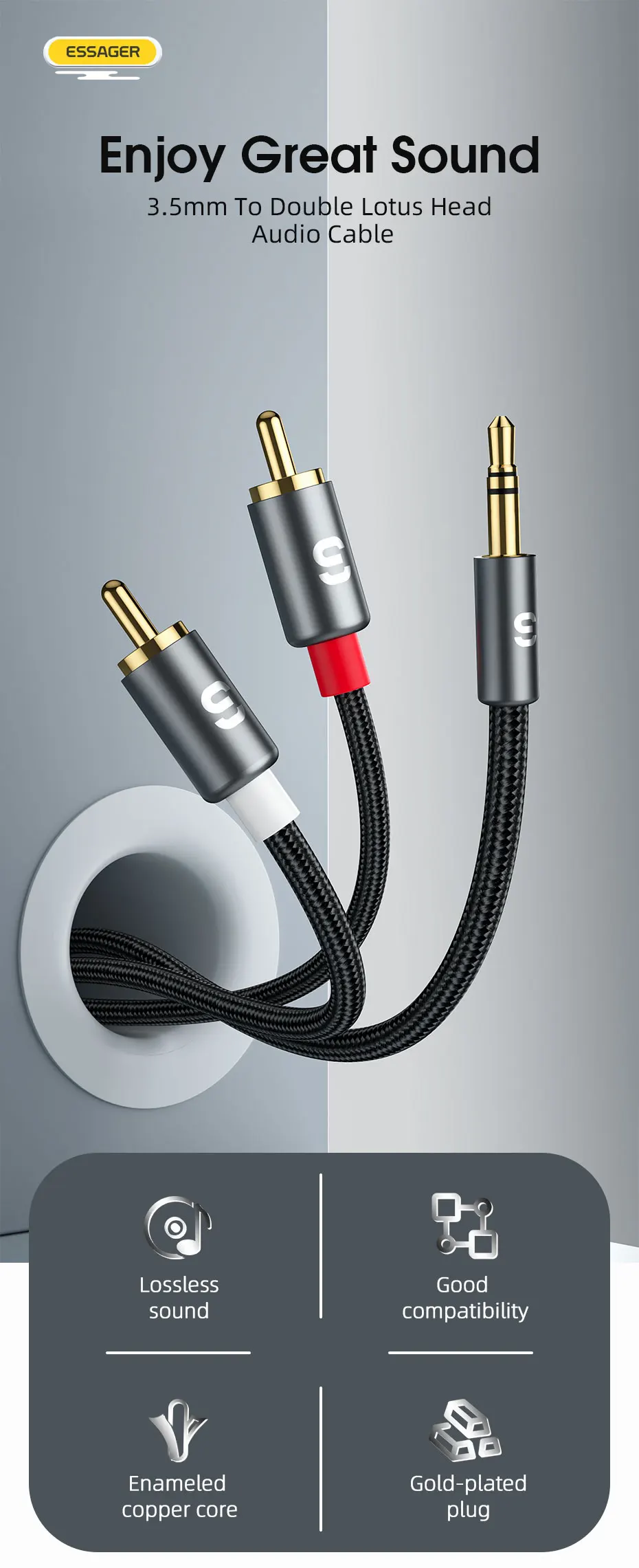 RCA Audio Cable Stereo 3.5mm to 2RCA Cable Male To Female AUX RCA Jack Y Splitte