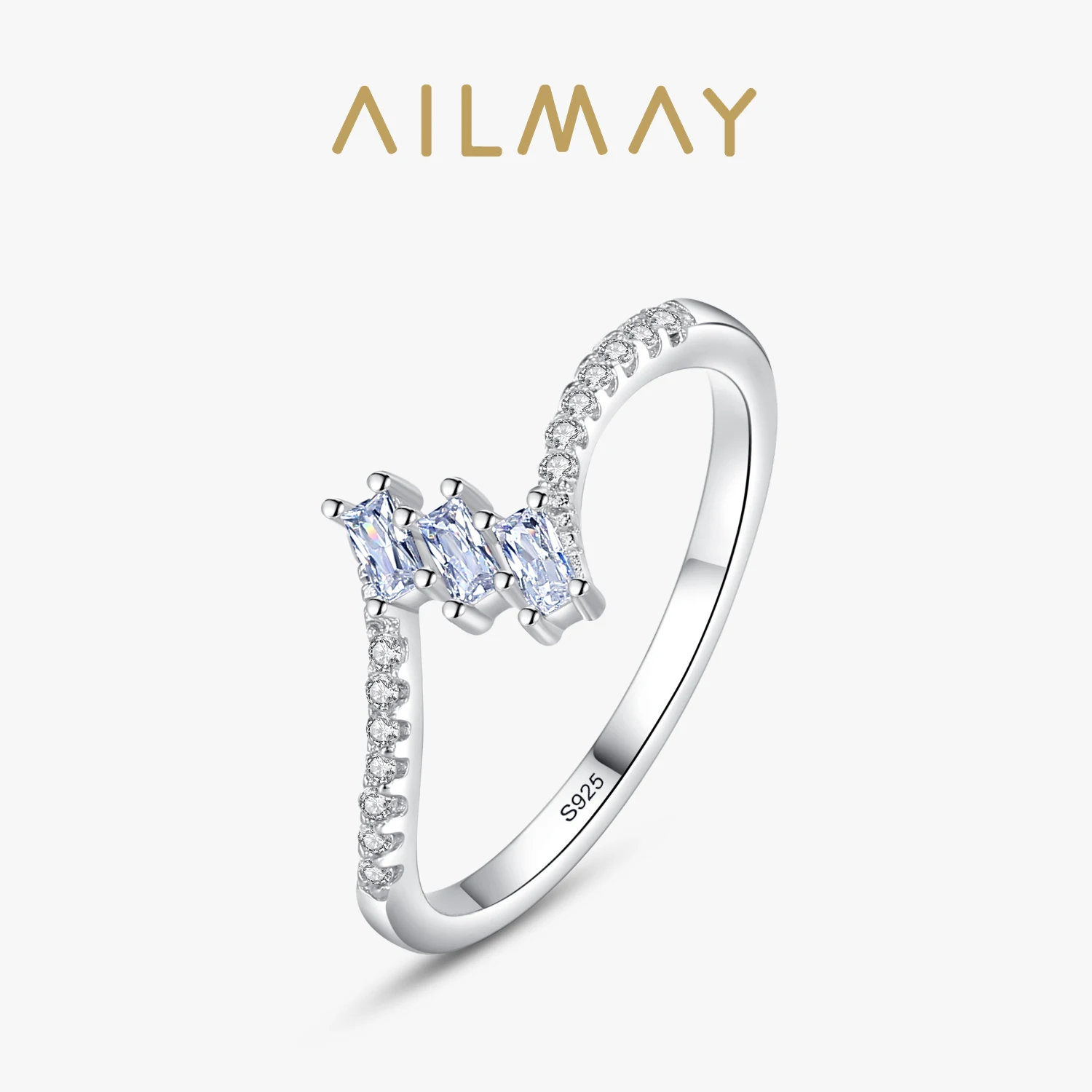 Ailmay Top Quality Real 925 Sterling Silver Trapezoidal Clear CZ