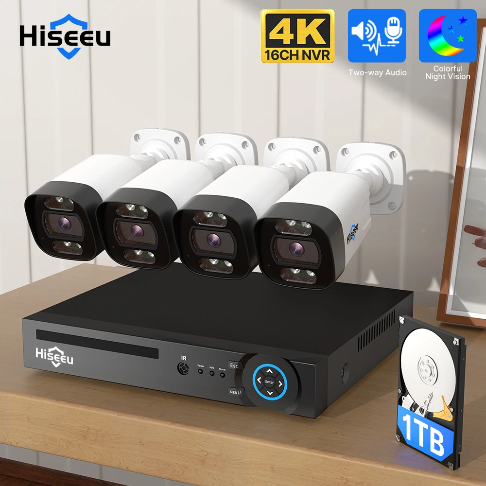 Hiseeu-sistema de cámara de vigilancia de seguridad para el hogar, conjunto de cámaras IP 4K de 5MP, POE, IA, detección facial, 8MP, 8CH, CCTV, NVR, H.265, para exteriores