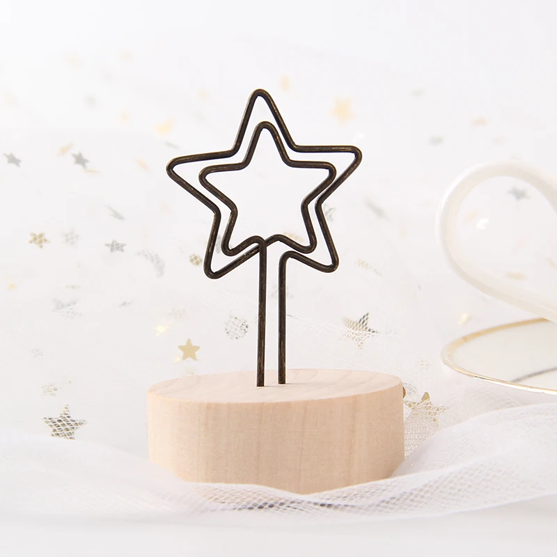 1PC Simple And Stylish Wooden Notes Message Folder Photo Display Folder Message Card Note Holder Memo Clips Desktop Accessories