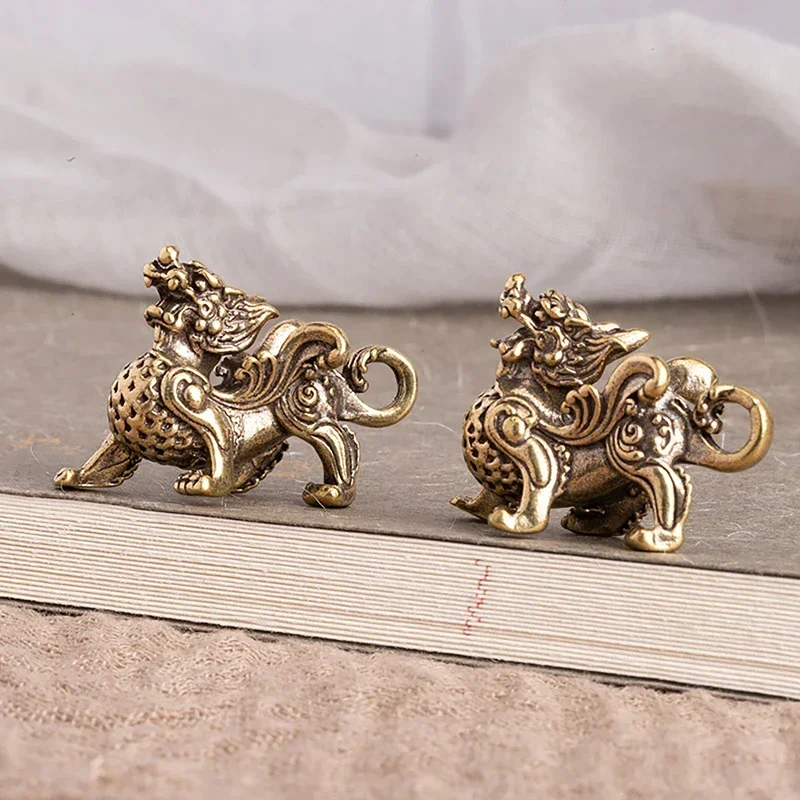 

Стиль Fengshui Qilin украшение статуи Luck китайское украшение богатство латунный Дракон Фигурка процветание животное