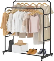 Double Rods Clothing Rack with Wheels, Garment Rack for Hanging Clothes, Multi-functional Bedroom Clothes Rack, Black 1