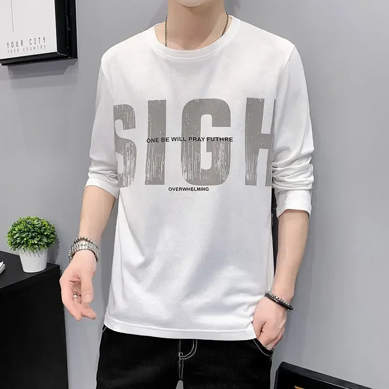 thumbnail image 1 of Camiseta informal de cuello redondo para hombre, camiseta estampada con citas verdes normales, elasticidad XXL, estilo coreano, camiseta XL, 1 of 5