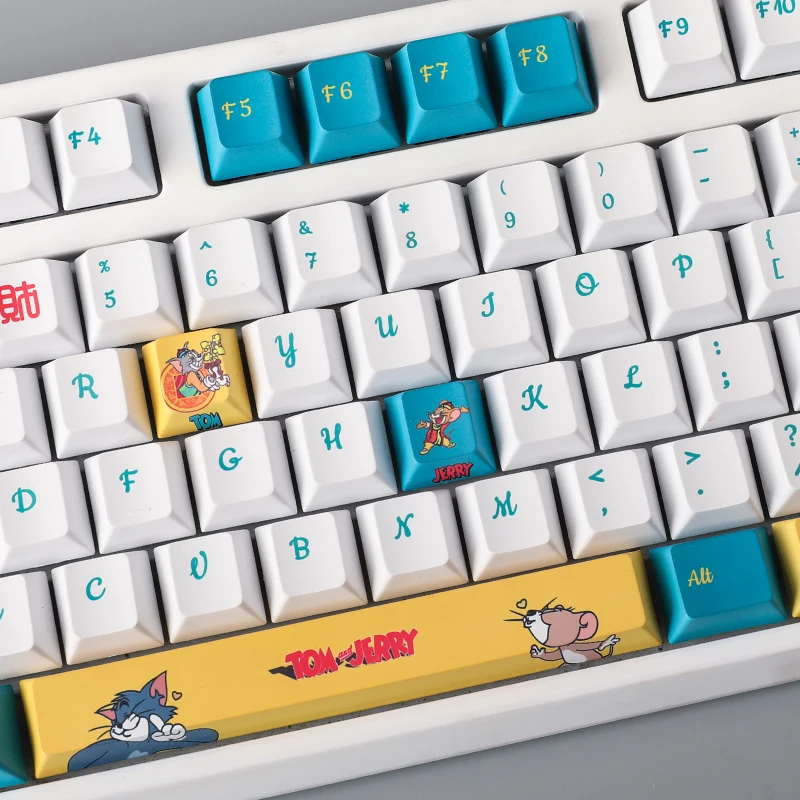 Teclas Tom Jerry Verde e Branco Anime Pbt Sublimação Keycap Cherry Perfil para Teclado Mecânico 61 68 84 87 104 108 137 - Imagem 3
