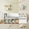 67" Kids Reading Nook,Kids Bookshelf and Bookcase with Seat Cushion and 6 Storage Cubbies, Toy Storage Box on Wheels, Toy Chest 4