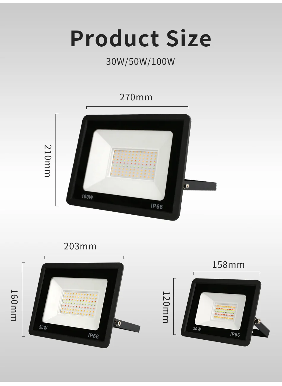 12v flood light RGB  WiFi smart floodlight AC220V 30W 50W 100W IP66 outdoor wall light supports mobile App control garden landscape lighting flood light