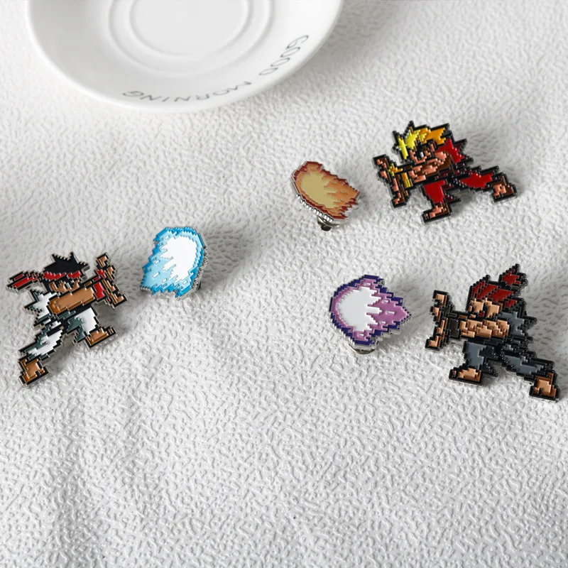 Game Cosplay Props Anime Brooches Game Brooch Classic Game Badge Brooch Cartoon Figure Street Fighter Enamel Lapel Pins Cute Cosplay Props Jewelry Gift for Friends
