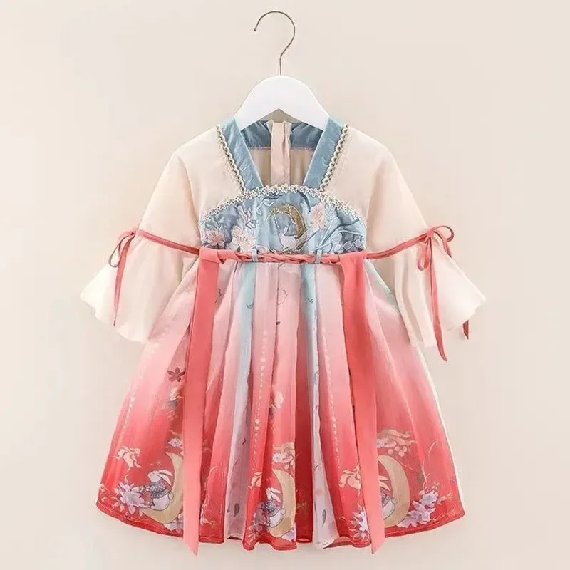 

Girls Hanfu Spring and Autumn Clothes 2024 New Tang Suit Chinese Children's Ancient Clothes Girls Baby Dress