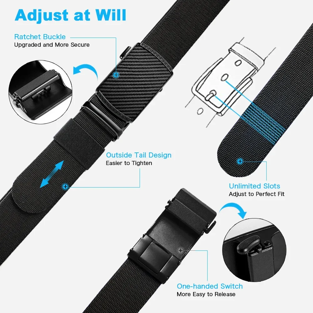 Men's Durable Elastic Tactical Belt with Alloy Automatic Buckle for Outdoor and Casual Wear