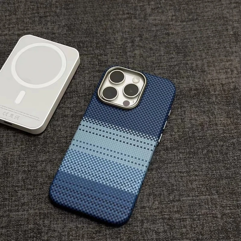 Magnetic Carbon Fiber Wireless Phone Case with Camera Lens Protection