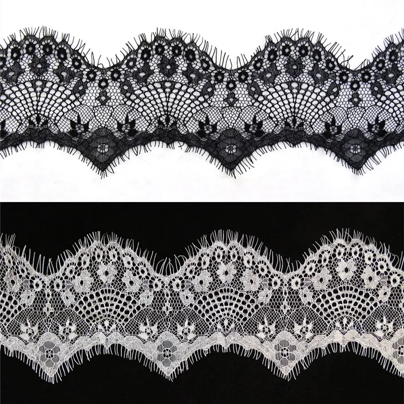 3 Mt/los Wimpern Spitze Band Voile Breite/10cm Bestickt Weiß Schwarz Glänzenden Wimpern Stoff Nähen Applique Hochzeit Dekoration