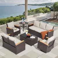 6 Pieces Patio Furniture Sets with Swivel Chairs, Outdoor Furniture Set for Porch Deck Bistro Lawn Garden Backyard Poolsid-Khaki 1