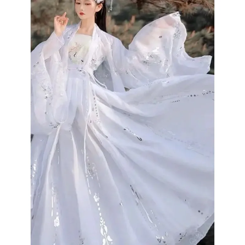 

Chinese Traditional Hanfu Women's Folk Dance Costumes Fairy Princess Dresses Retro Girl Cosplay Clothes Black White Crane