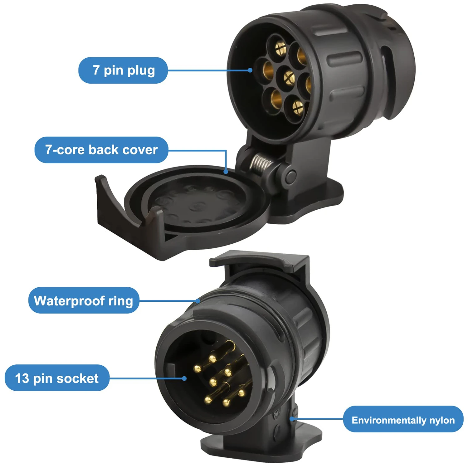 Towing Adapter 13 Pin to 7 Pin Towing Adaptor Trailer Caravan Truck Towbar Car Plug Adapter 12V Waterproof Electric Socket Converter Connector