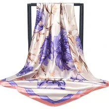 

Fashion Women Scarf Luxury Brand Hijab 100% Silk Feeling Shawl Scarf Blue Foulard Square Head Scarves Wraps 2022 NEW 90x90cm