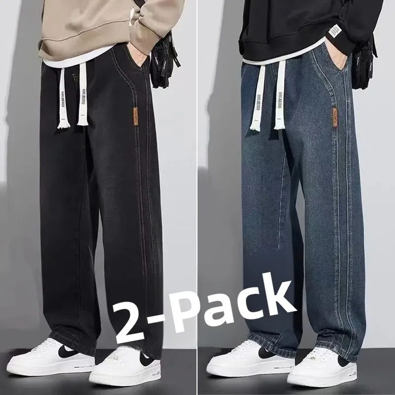 Versatile Straight Leg Jeans Men's Trendy Brand Wide Leg Large Size Loose Long Pants Youthful Casual Wear Resistant to Wear