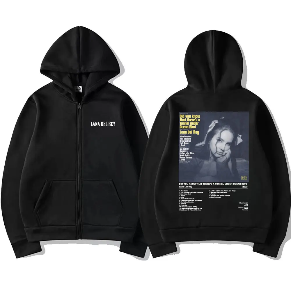 Lana Del Rey Did You Know That There's A Tunnel Under Ocean Blvd Music Album Zipper Hoodie Men Women Hip Hop Zip Up Jacket Tops