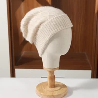 100%Pure Wool Women's Winter Hat Warm Soft Woollen Caps Knitted Bonnet y2k Rhombus Beanies For Lady Skullies Cap Turbans 2