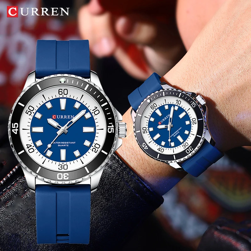 

CURREN Fashion Sport Waterproof Silicone Strap Chronograph Luxury Thin Simple Analog Quartz Men Watches Luminous Hands Clocks