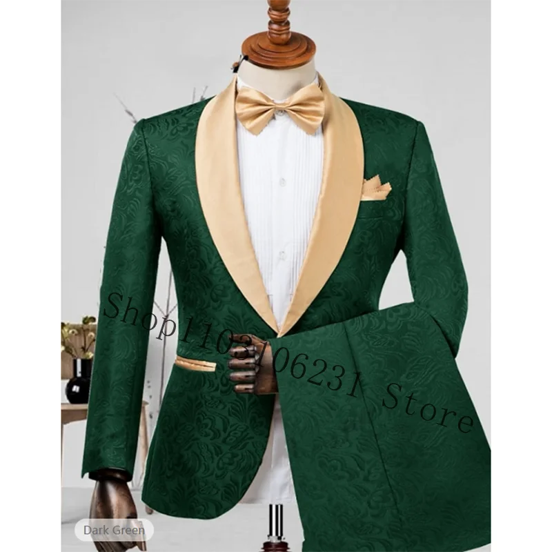 Tailored Made New Design Wedding Suits Men Butterfly Pattern Jacquard 2 Pieces Male Suit Groom Tuxedo Blazer Pants Costume Homme