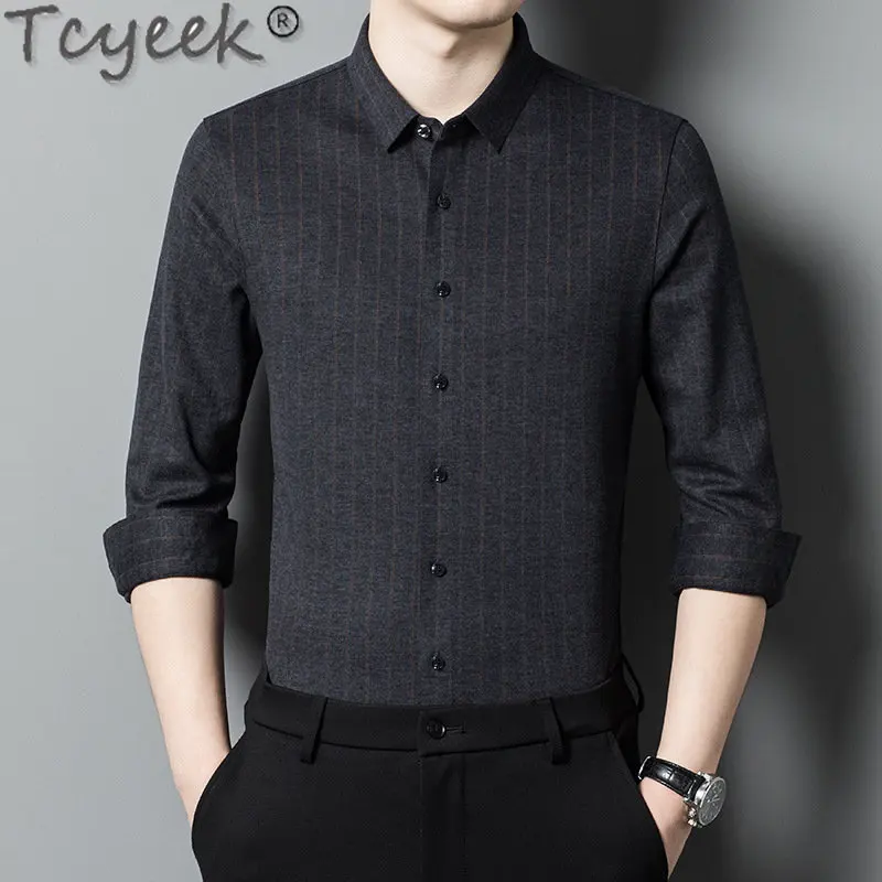

Теплая кашемировая Мужская рубашка Tcyeek, новинка 2023, осенне-зимняя блузка с длинным рукавом, Мужская одежда, деловые повседневные рубашки, Мужская блузка Zm