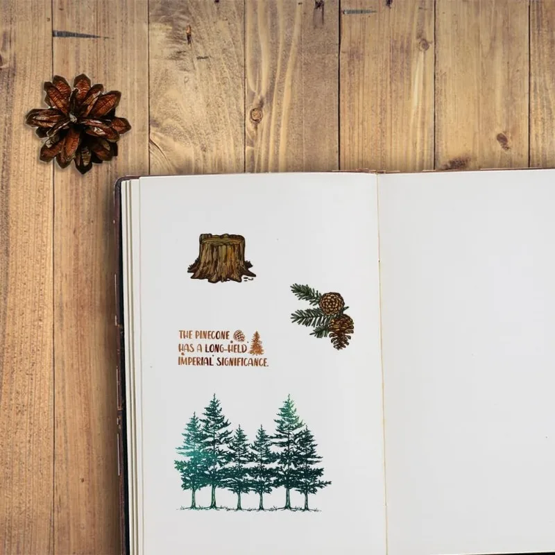 Pine Tree Clear Rubber Stamps Pine Cones Leaves Plant Word Tree Stump Transparent Vintage Postmark Silicone Seals Stamp 1pc, clear stamps,clear rubber stamps