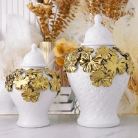 Ceramic Checkmate Jar Argyle Ginger Jar Embossed Gold Petal Storage Tank Flower Vase Home Decoration Accessories 1