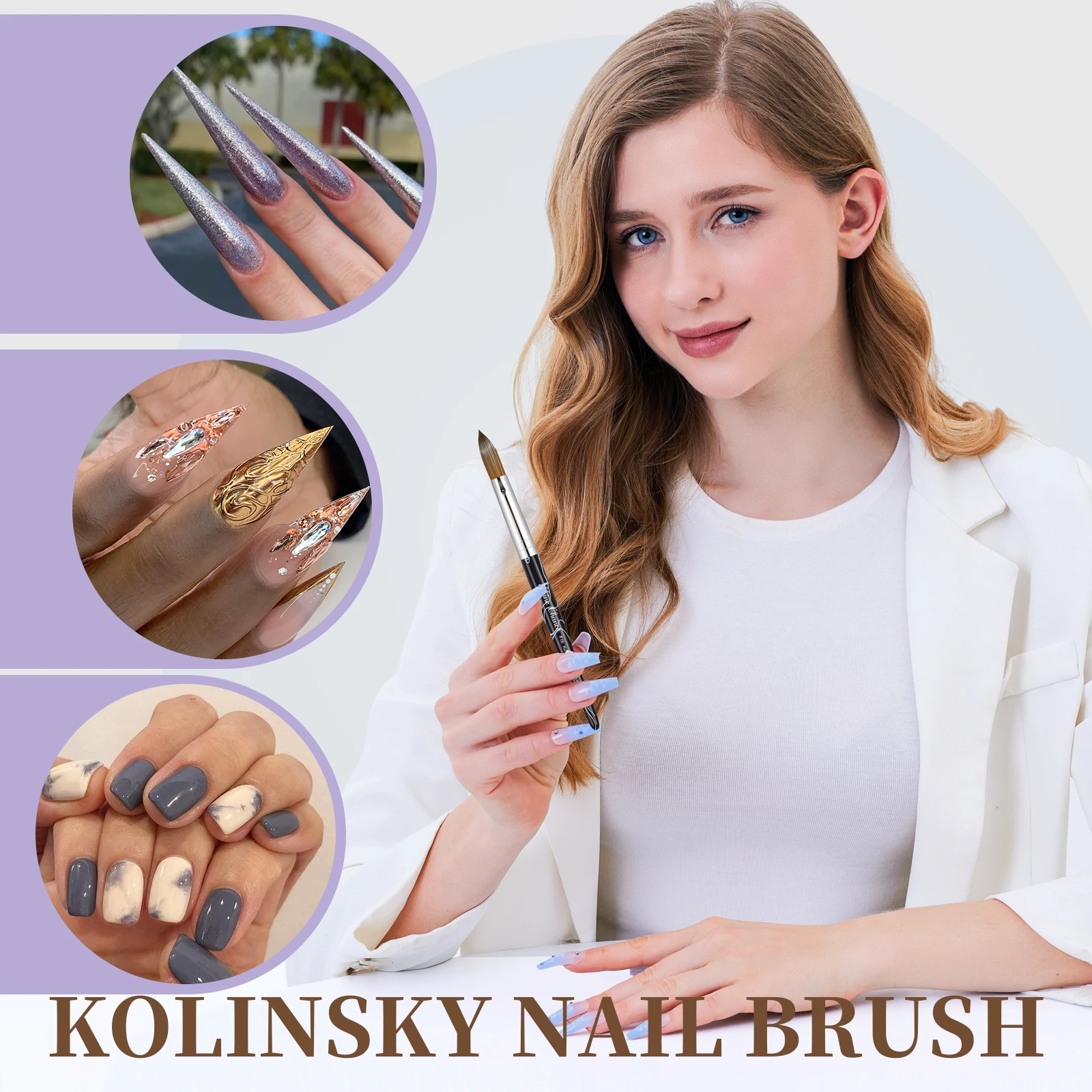 Shine Chance Acrylic Nail Art Brush, 100% Pure Kolinsky Hair Oval Nail Brush for Acrylic Application，Professional Nail Extension 6