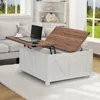 Farmhouse 35" Lift Top Coffee Table with Storage, Square Coffee Table with Charging Station, Hidden Storage Space 1