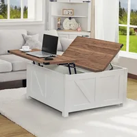 Farmhouse 35" Lift Top Coffee Table with Storage, Square Coffee Table with Charging Station, Hidden Storage Space 1