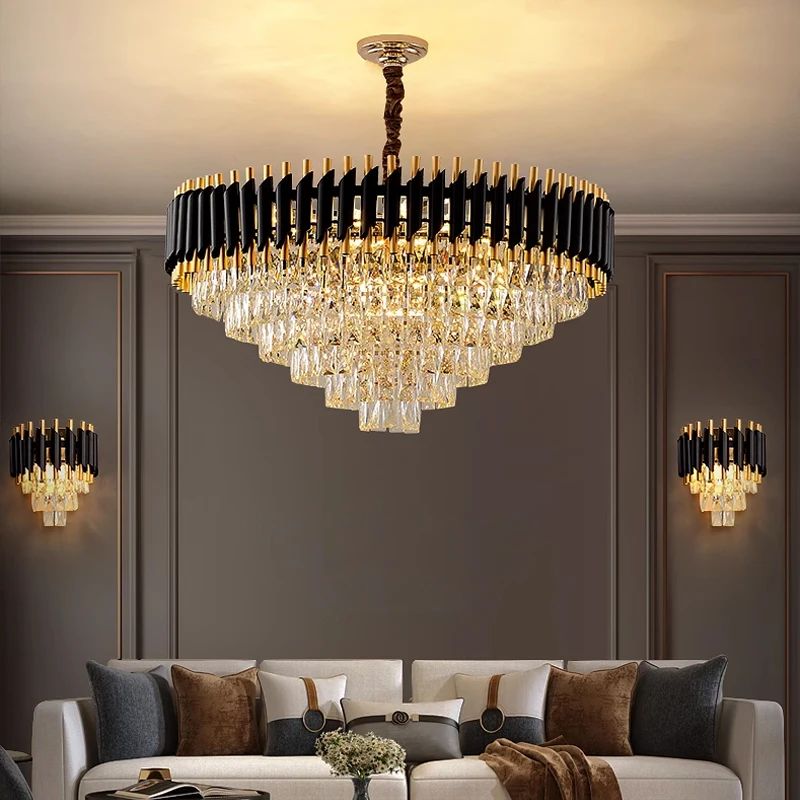 

E14 Home Deco Black Gold Crystal Chandelier Lighting Lustre Hanging Lamp Suspension Luminaire Lampen For Living Room