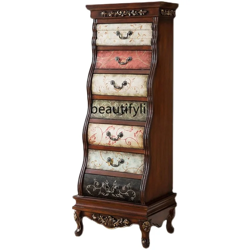 

American-Style Retro Solid Wood Chest of Drawers Storage European-Style Painted Locker Wall Entrance Cabinet
